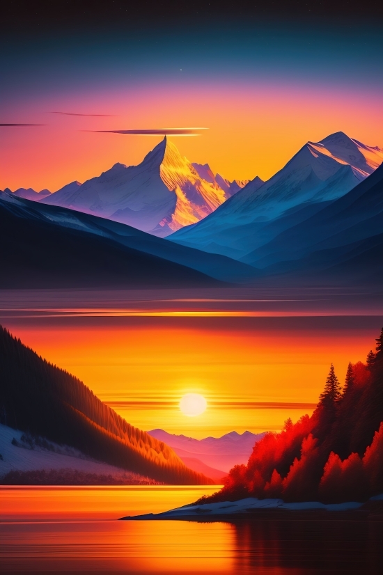 Landscape, Mountain, Sky, Glacier, Range, Sunset